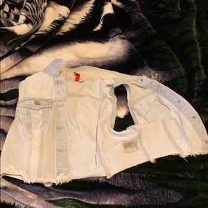 Distressed small cute jean jacket sleeveless